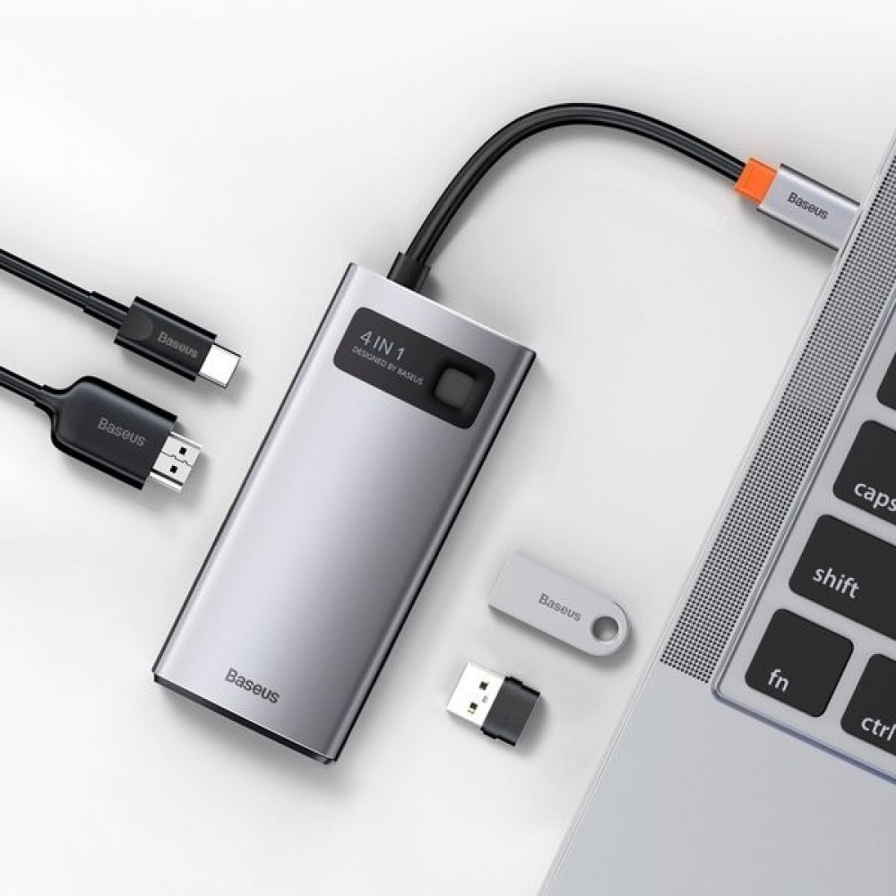 Adapteris Baseus Metal Gleam Series HUB 4in1, USB-C to USB 3.0 + USB 2.0 + HDMI + USB-C PD CAHUB-CY0G