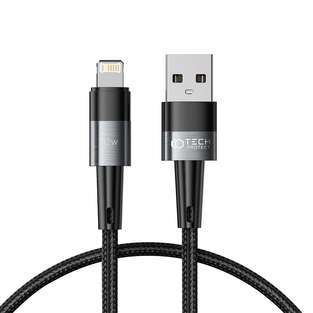 Pilkas/juodas kabelis USB į Apple Lightning. Ilgis 25cm. "Tech-Protect Ultraboost Lightning Cable 12W/2.4A" 25CM