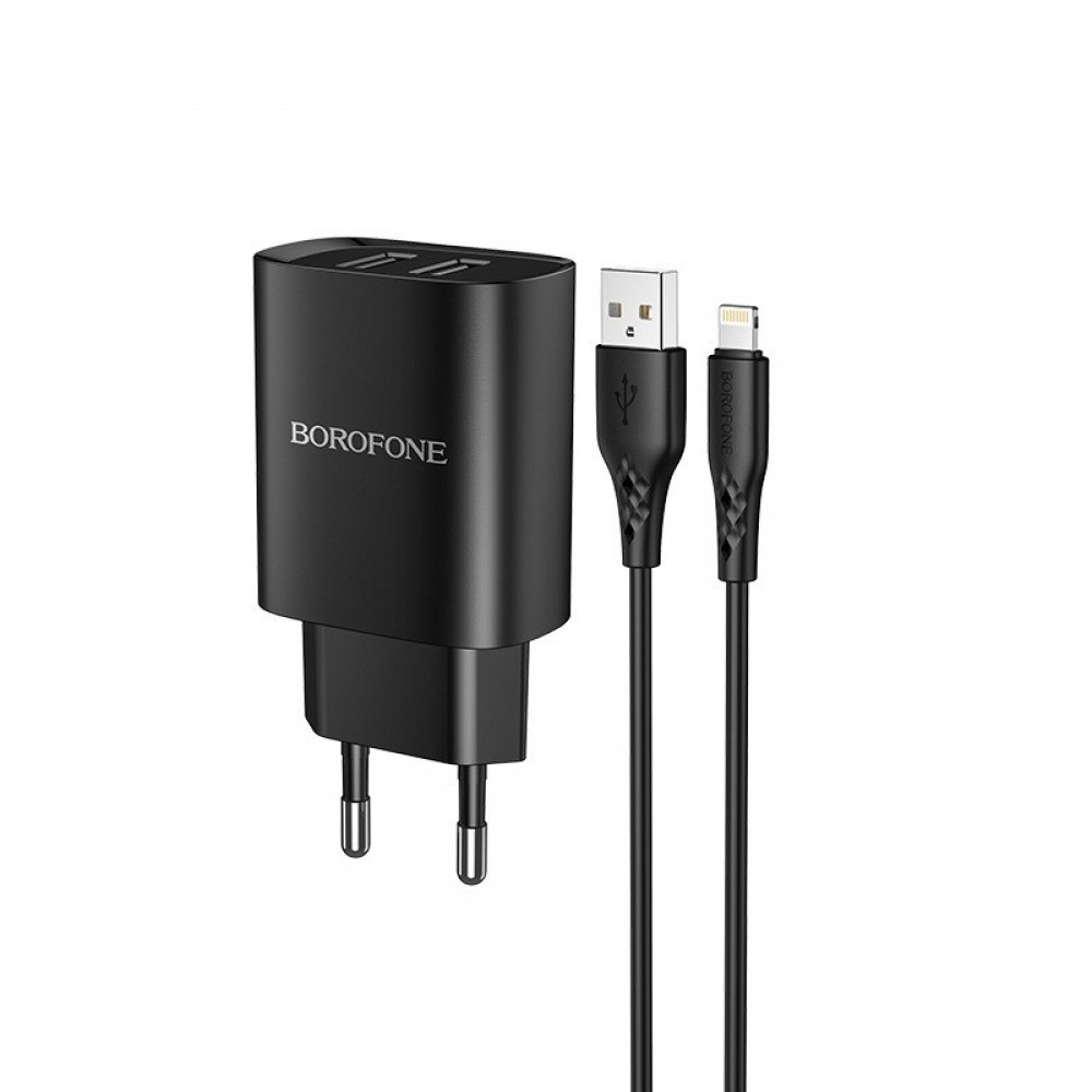 Pakrovėjas-įkroviklis buitinis Borofone BN2 2xUSB 2.1A + Lightning, juodas