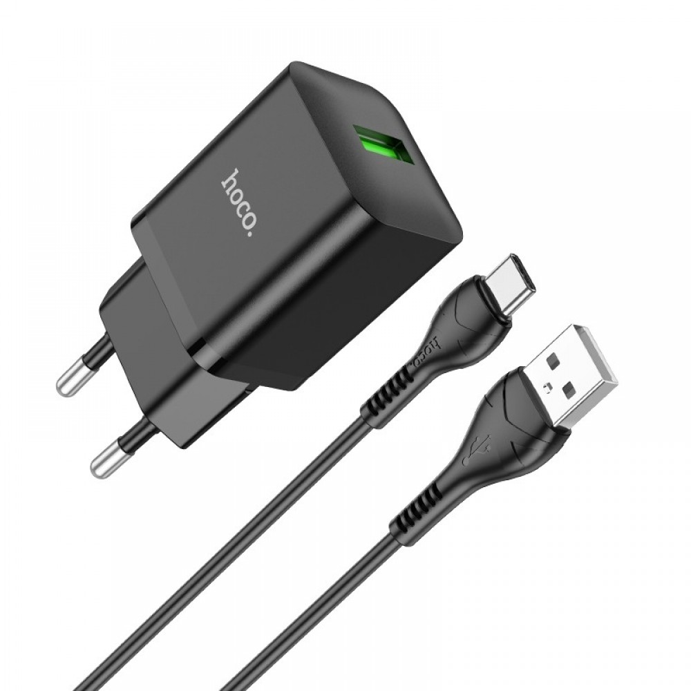 Pakrovėjas-įkroviklis buitinis Hoco N26 USB-A Quick Charge 3.0 18W + Type-C juodas