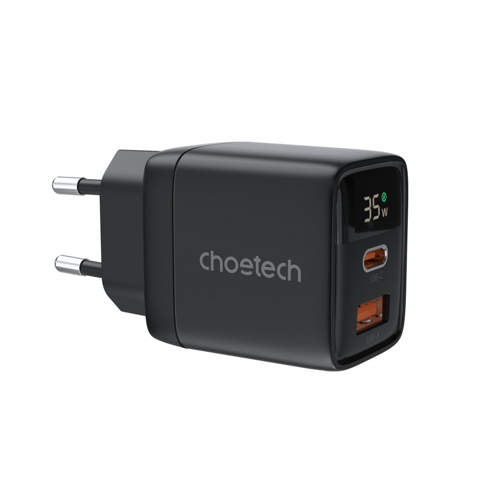 Pakrovėjas-įkroviklis Choetech PD6052 USB-C / USB-A PD35W GaN juodas