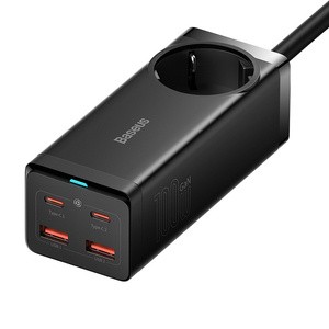 "Baseus GaN3 Pro" sieninis įkroviklis / maitinimo juosta 2xUSB + 2xUSB-C + AC, 100 W (juoda)