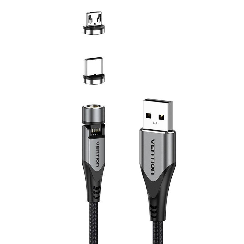 2in1 magnetinis USB kabelis USB-C/Micro-B USB Vention CQXHD 0,5 m (pilkas)