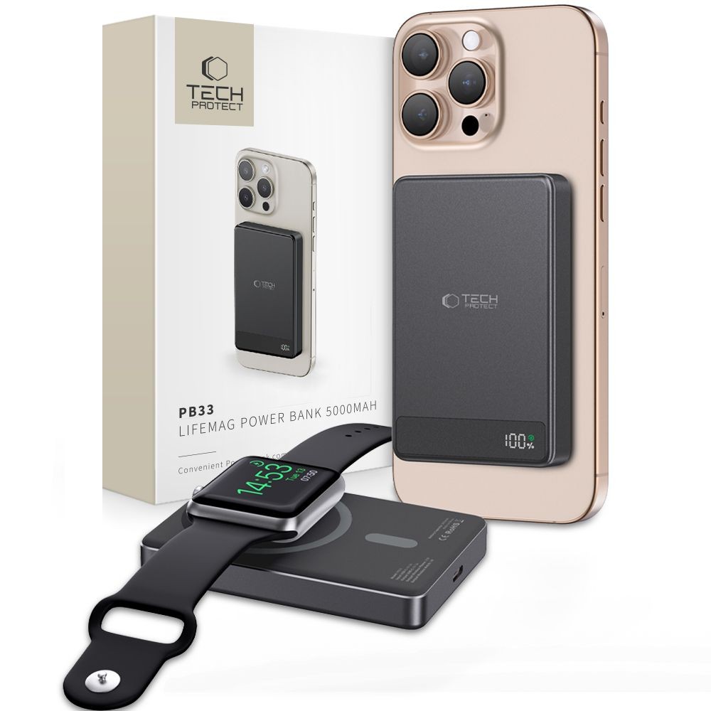 Išorinė baterija "Tech-Protect PB33 Lifemag Magsafe Power Bank 5000MAH" juoda