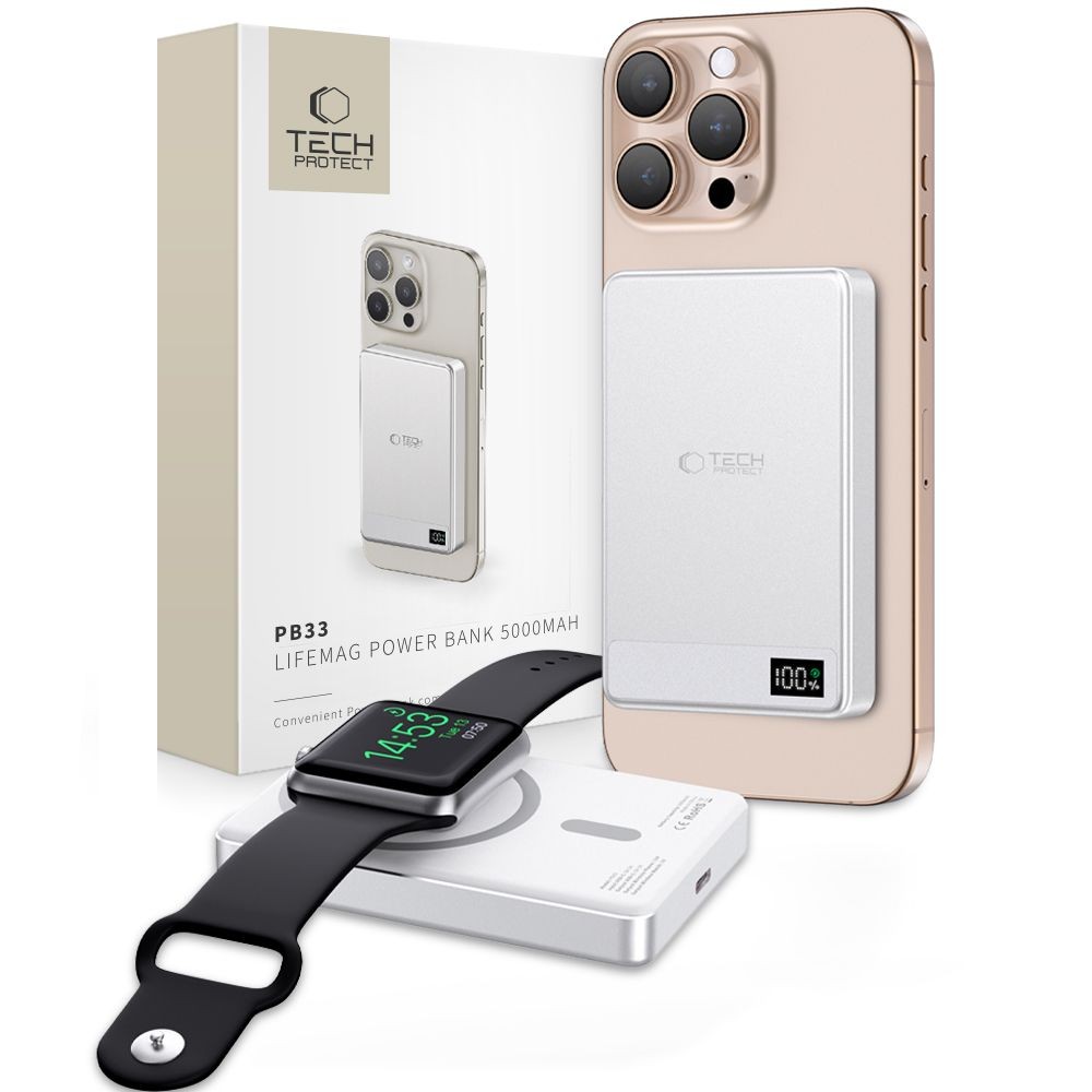 Išorinė baterija "Tech-Protect PB33 Lifemag Magsafe Power Bank 5000MAH" sidabrinė