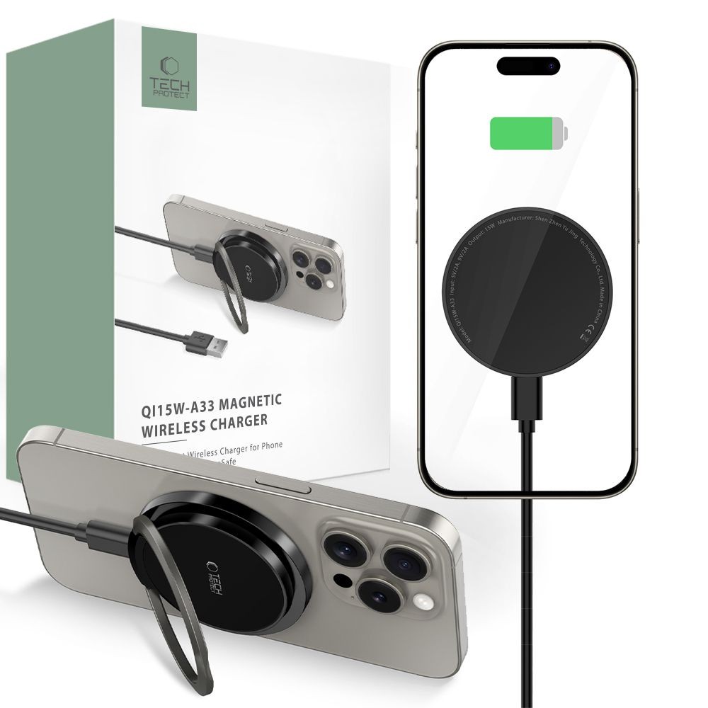 Bevielis įkroviklis "Tech-Protect QI15W-A33 Magnetic Magsafe Wireless Charger" juodas