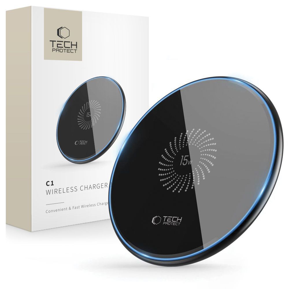 Juodas belaidis pakrovėjas-įkroviklis "Tech-Protect QI15W-C1 Wireless Charger 15W"
