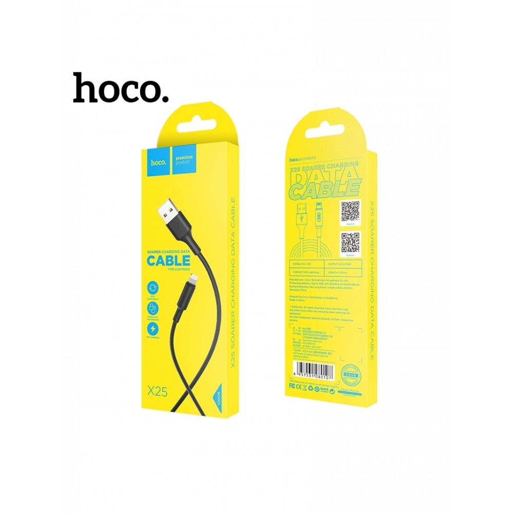 Juodas USB kabelis HOCO X25 lightning 1m
