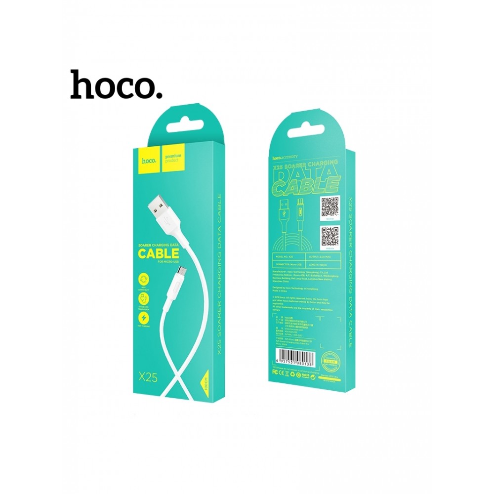 Baltas USB kabelis HOCO X25 microUSB 1m