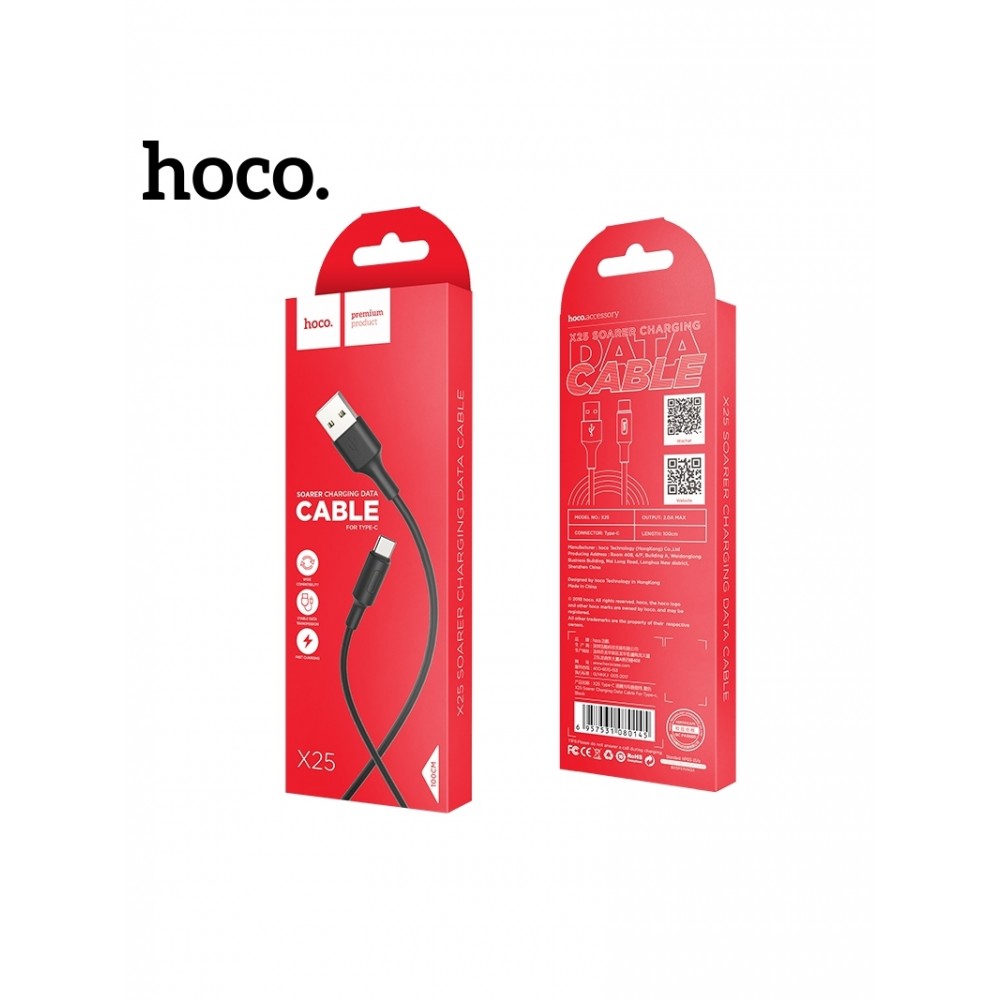 Juodas USB kabelis HOCO X25 Type-C 1m
