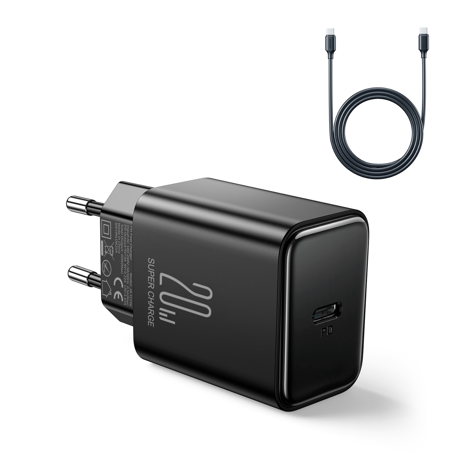 Įkroviklis Joyroom JR-TCF06 20W USB-C + USB-C to USB-C cable 1.0m juodas