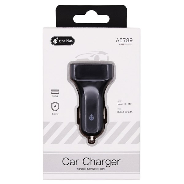 Įkroviklis auto 2xUSB 2,4A OnePlus juodas