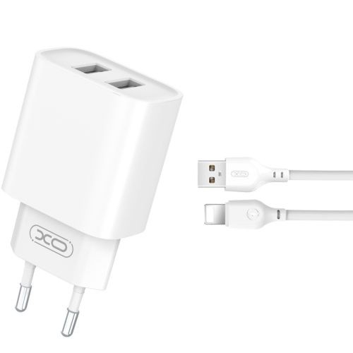 XO CE02C USB įkroviklis 2xUSB 2,1 A + "Lightning" laidas 1 m