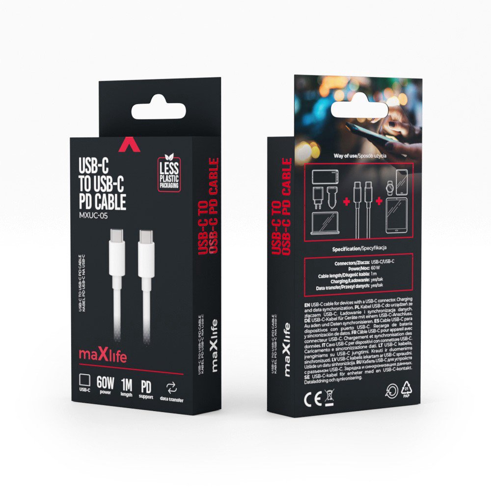 Type-C to Type-C Cable 60W 2m MXUC-05 By Maxlife White