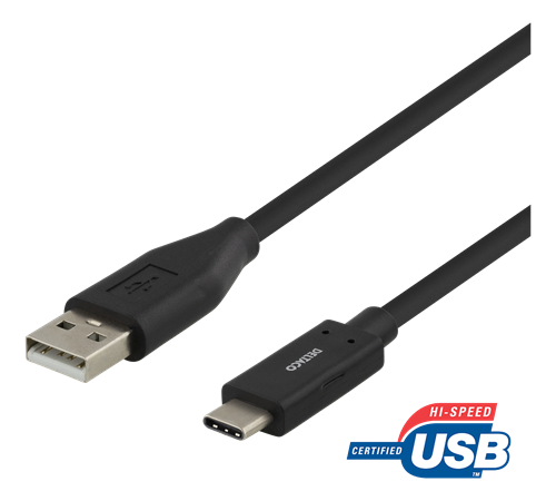 Mob.telefono kabelis DELTACO USB 2.0 "C-A", 0.5m, juodas / USBC-1003M
