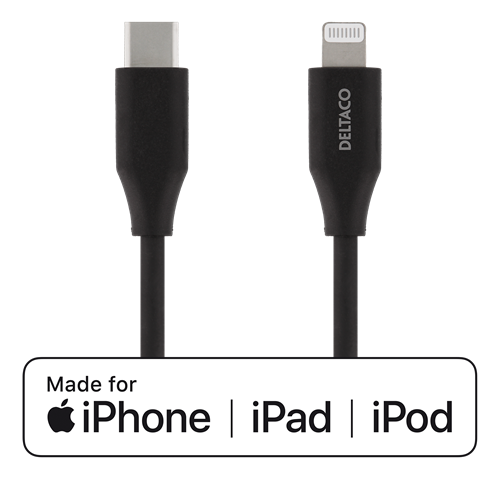 Mob. telefono kabelis DELTACO USB-C su Lightning jungtimi, 2m, juodas / IPLH-321M