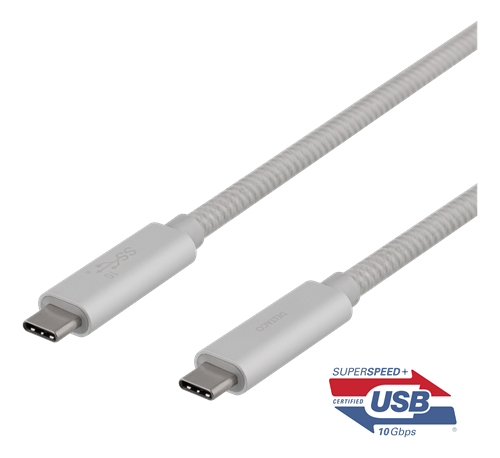 Mob. telefono kabelis DELTACO USB 3.1, "C-C", 1m, sidabrinė / USBC-1417M