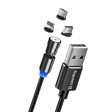 ColorWay Cable 3in1 (Lightning+MicroUSB+Type-C) Magnetic Rotation 540° 2.4А, 1m  CW-CBUU037-BK