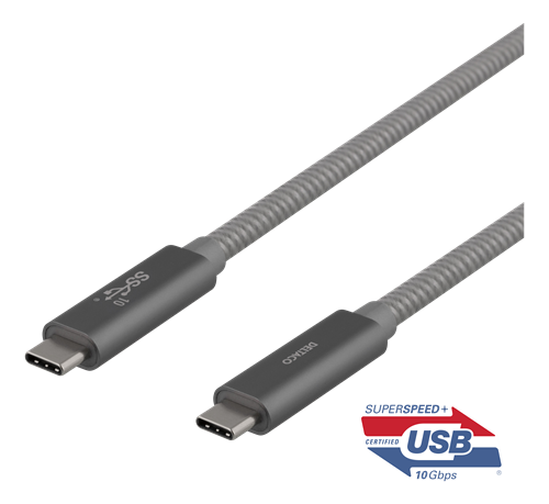 Mob. telefono kabelis DELTACO USB 3.1, "C-C", 1m, pilka / USBC-1412M