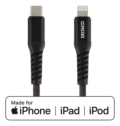 Mob. telefono kabelis DELTACO USB-C su Lightning jungtimi, 1m, juodas / IPLH-313M