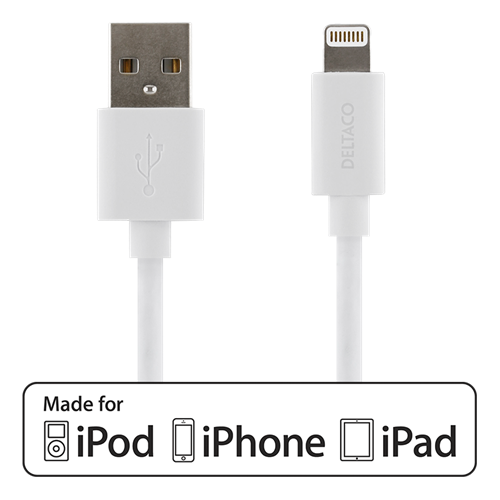Mob. telefono kabelis DELTACO USB-Lightning IPLH-169, 0,5m, baltas