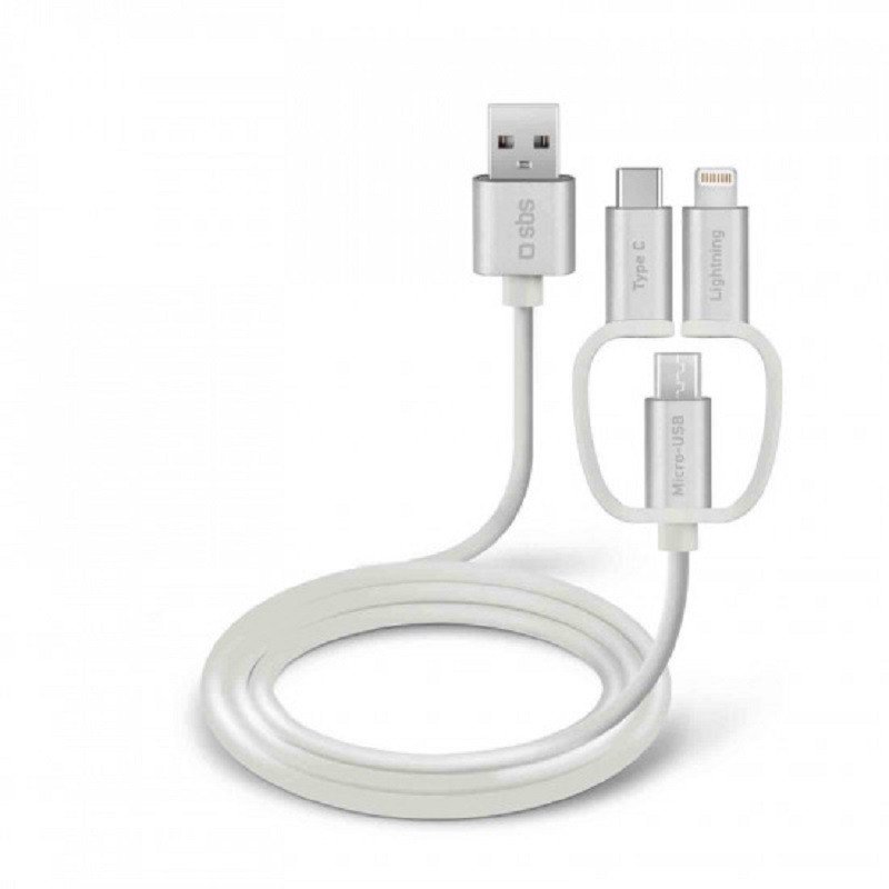 Mob.telefono kabelis SBS 3 In 1,1.2m White