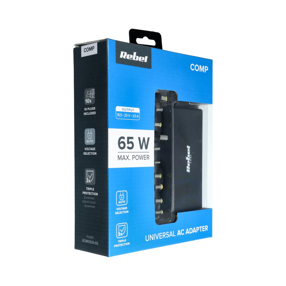 Įkroviklis universalus REBEL for Notebook/Laptop 65W/18-20V juodas