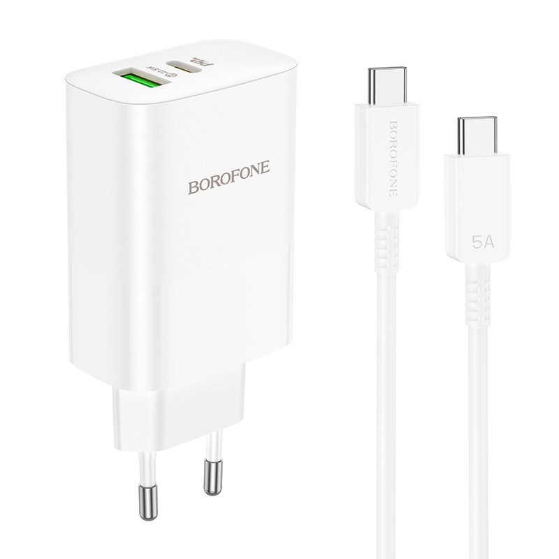 Įkroviklis Borofone BN10 65W GaN USB-C/USB-A + USB-C to USB-C cable 1.0m baltas