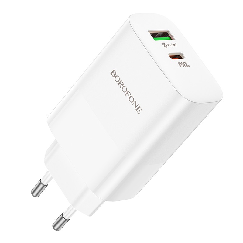 Įkroviklis Borofone BN10 65W GaN USB-C/USB-A baltas