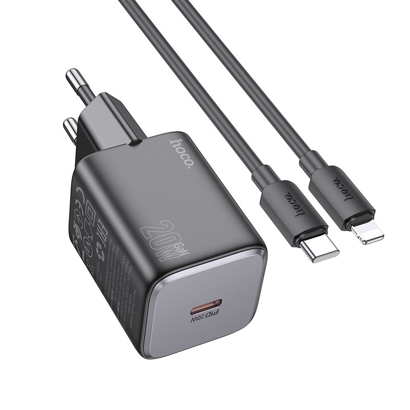 Įkroviklis Hoco N40 20W USB-C + USB-C to Lightning cable 1.0m juodas