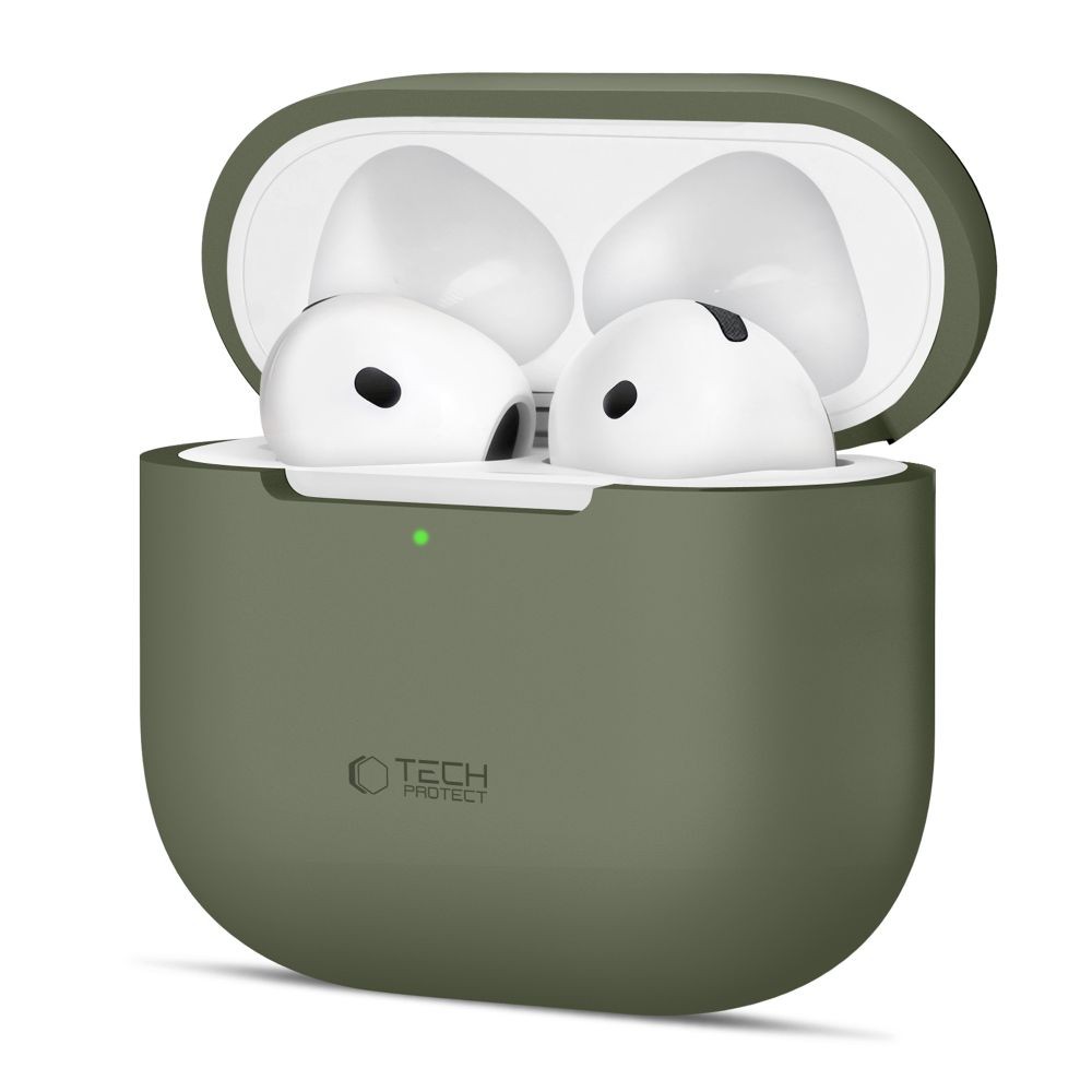 Alyvuogių spalvos ausinių dėklas "Tech-Protect Silicone" skirtas Apple Airpods 4