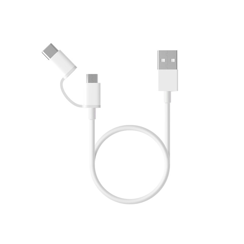Mob. telefono kabelis XIAOMI Mi 2-in-1 (USB, Micro USB, Type C), 1m, baltas