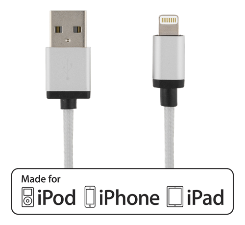Mob. telefono kabelis DELTACO USB-Lightning iPhone, 2,4A, 2.0m, "sidabrinis" / IPLH-230F