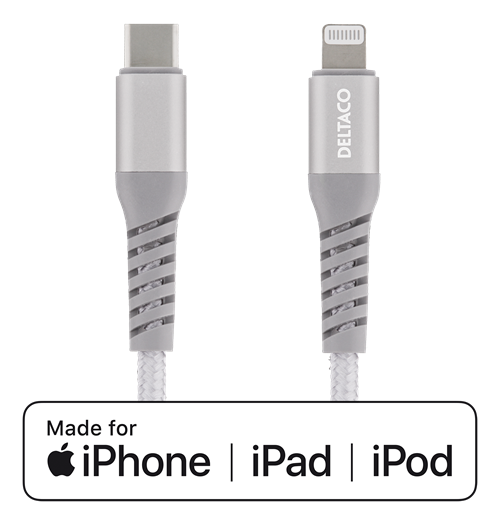 Mob. telefono kabelis DELTACO USB-C su Lightning jungtimi, 1m, sidabrinis / IPLH-312M