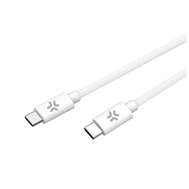 CELLY USBCUSBCCOTT - USB-C TO USB-C COTTON BRAIDED CABLE WHITE (POWER DELIVERY)