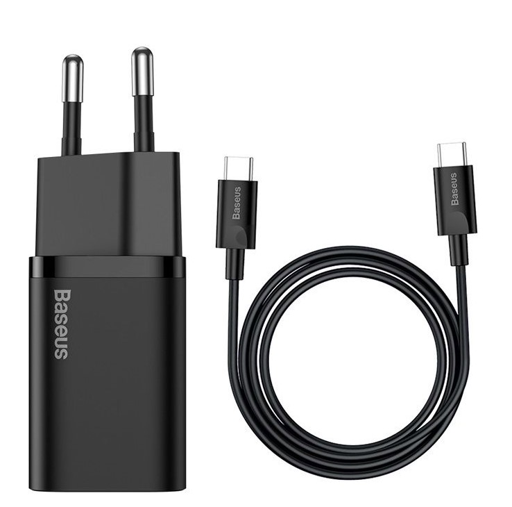 Sieninis USB įkroviklis BASEUS Super Si 25W USB-C, juodas, TZCCSUP-L01