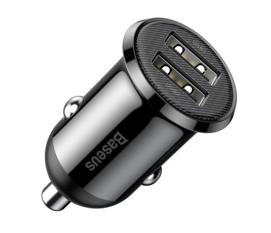 12-24V įkroviklis USB BASEUS 2xUSB 4.8A, juodas, CCALLP-01