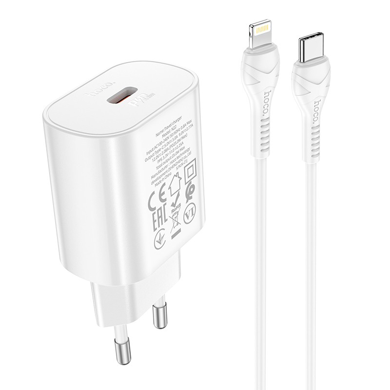 Įkroviklis Hoco N22 25W USB-C + USB-C to Lightning cable 1.0m baltas
