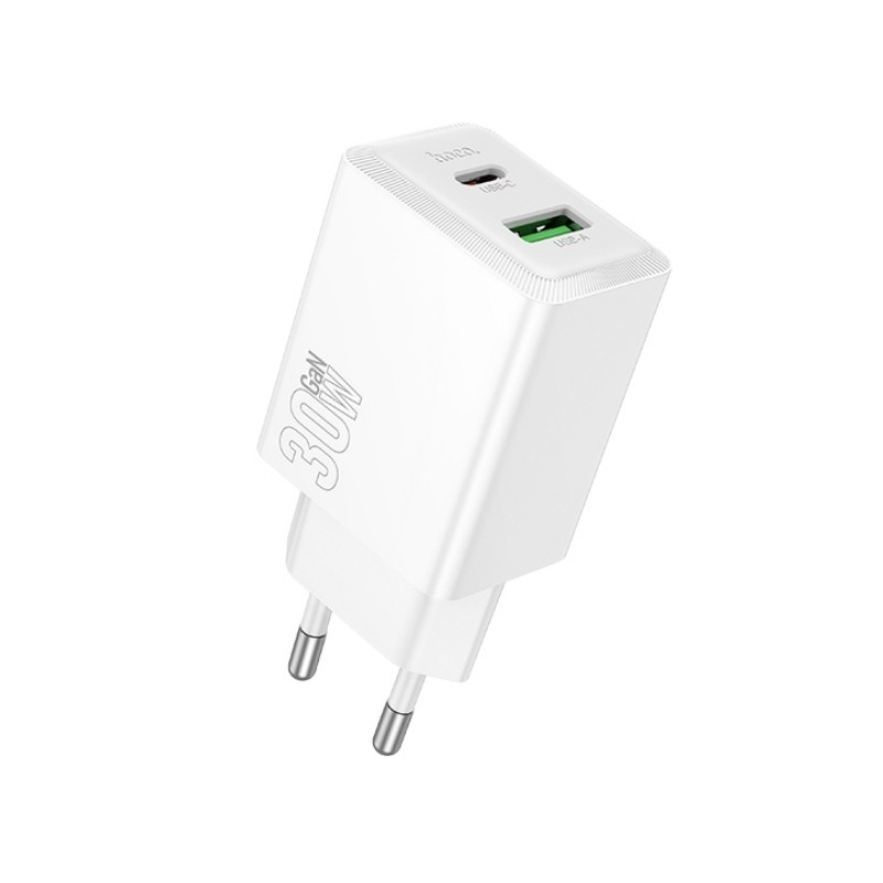 Įkroviklis Hoco N71 30W GaN USB-C/USB-A baltas