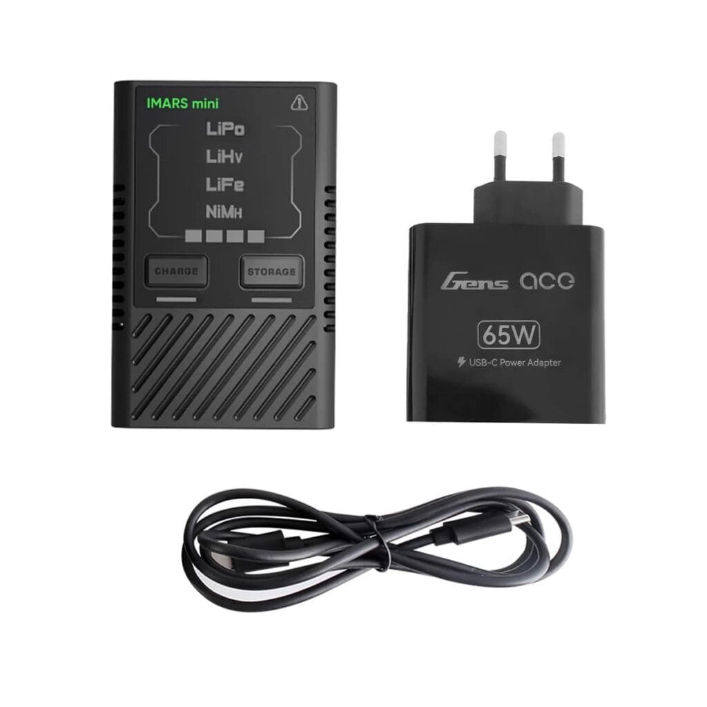 Gens Ace iMars mini G-Tech USB-C 2-4S 60W RC Battery Charger with Power Supply Adapter and Adpter Cable