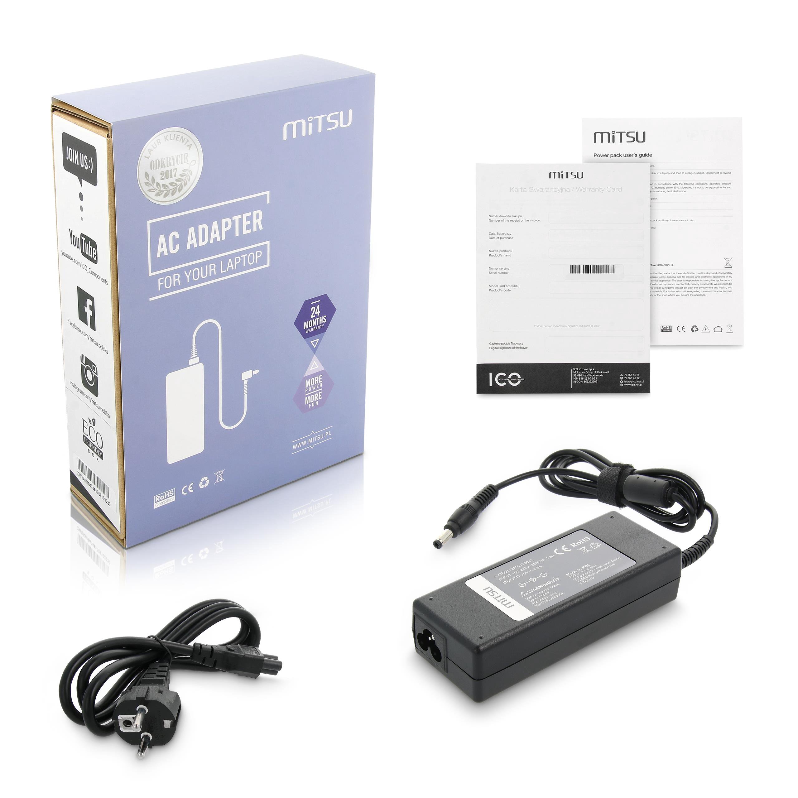 Notebook charger mitsu 20v 4.5a (5.5x2.5) - fujitsu, gateway, lenovo