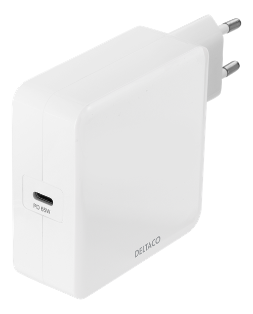 Adapteris DELTACO USB-C PD, 100-240 V AC, 65 W, 1x USB-C, baltas / USBC-AC140