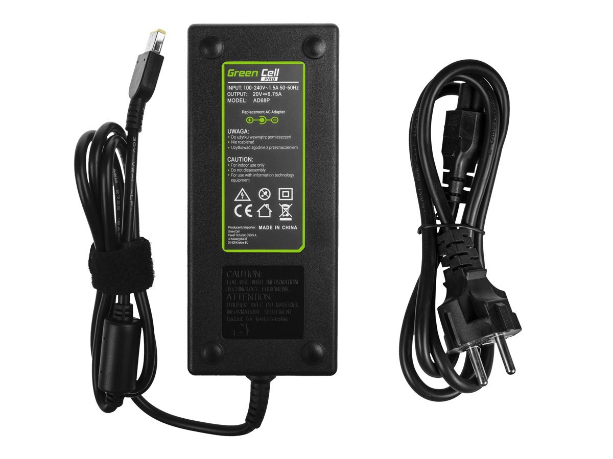 Įkroviklis GREENCELL AD68P Charger / AC Adapter Green Cell PRO 20V 6.75A 135W for Lenovo Y70 Y50-70