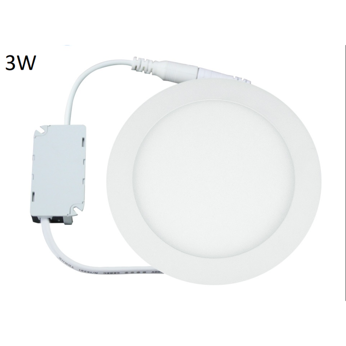 3W LED įmontuojama panelė, apvali (3000K) šiltai balta