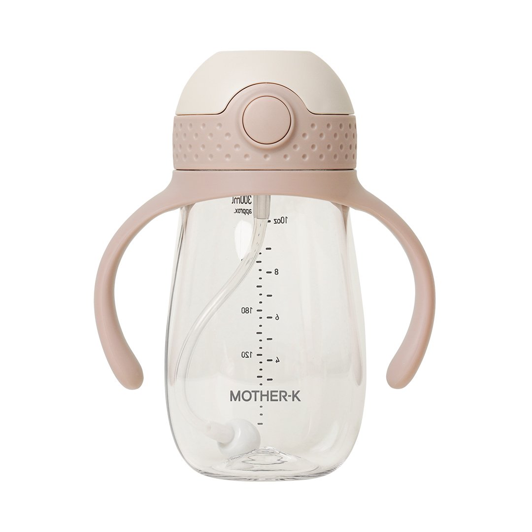 Mother-K HUG tritano gertuvė su šiaudeliu, 300 ml (pink beige)