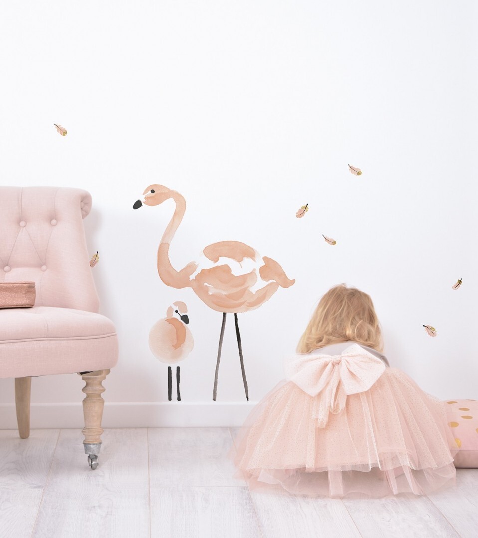 LILIPINSO sienų lipdukai - FLAMINGO - Big wall stickers / Pink flamingo and baby