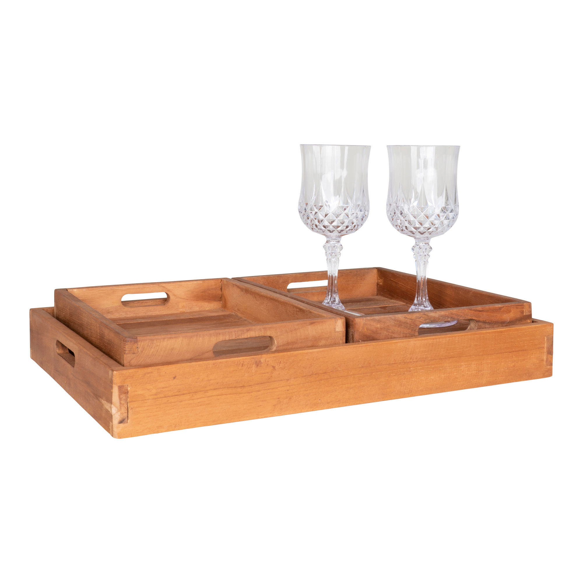 3 padėklų komplektas Tikmedžio masyvo | 18-29 x 5 x 26-39 cm | Natūrali ruda