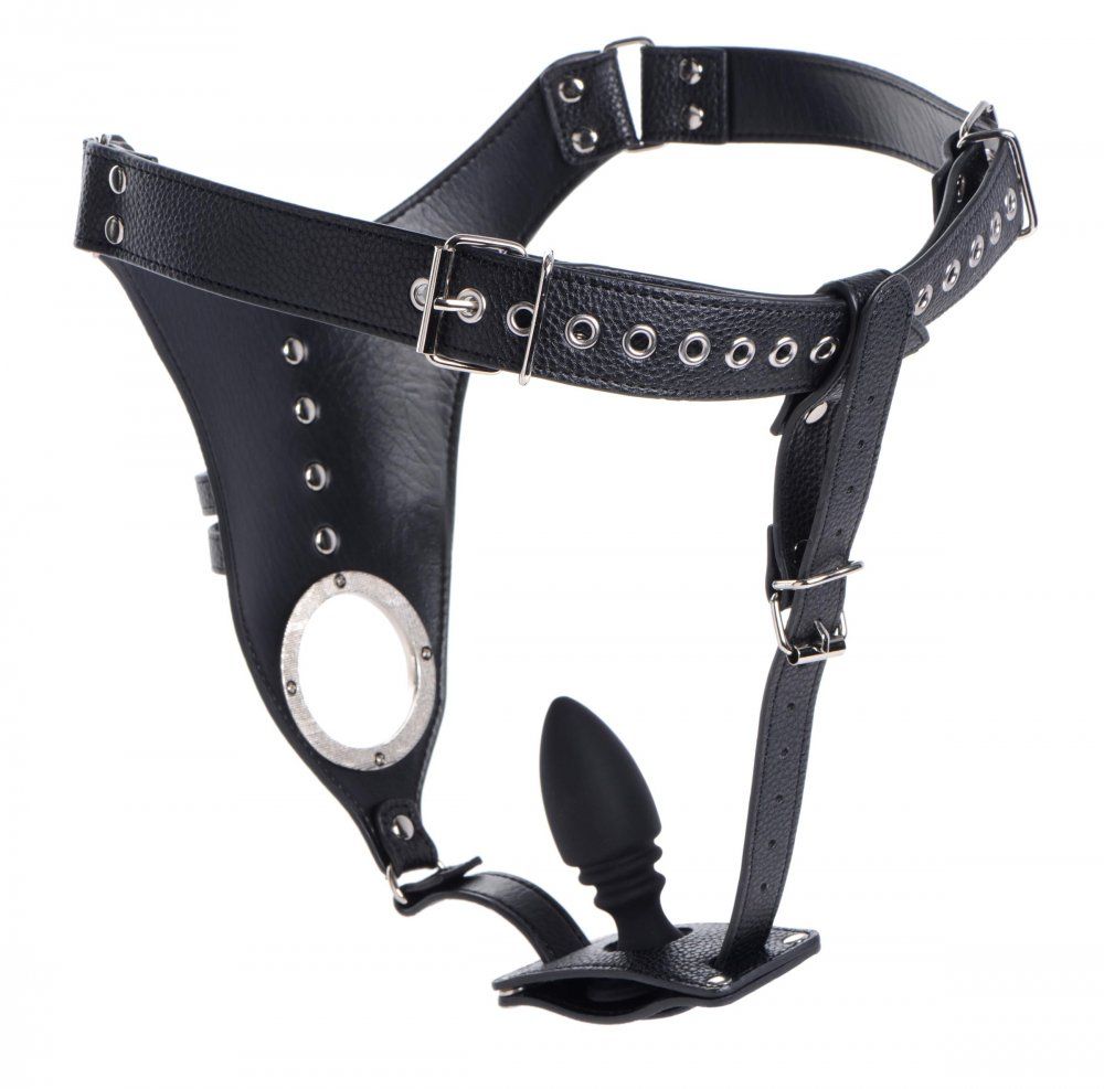 Varpos skaistybės diržas su silikono analiniu kištuku Chastity Belt