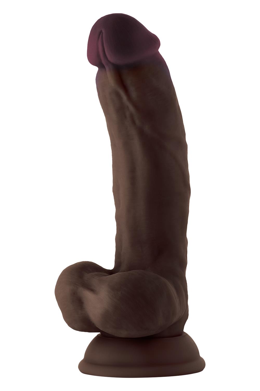 SHAFT MODEL C 7.5 INCH LIQUID SILICONE DONG WITH BALLS MAHOGANY