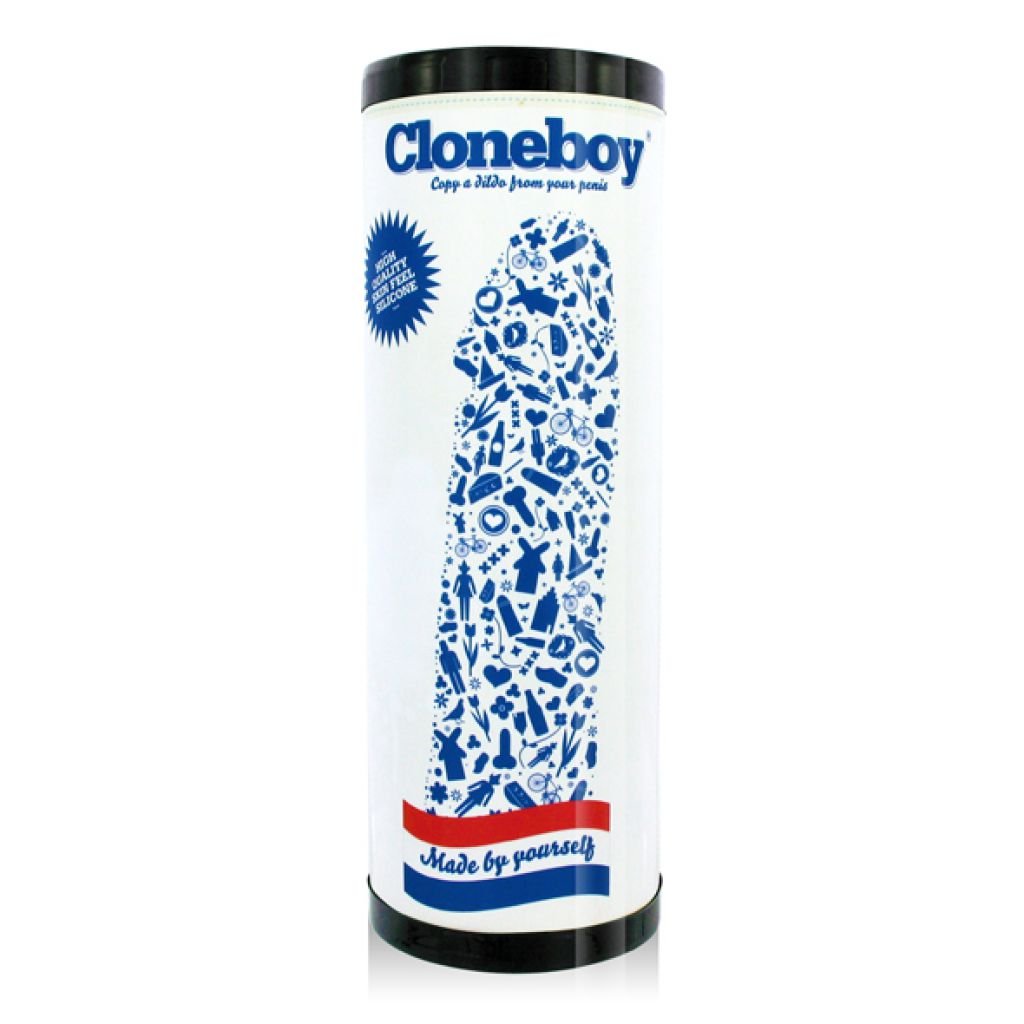 Pasigamink dildo Cloneboy mėlynos ir baltos spalvos
